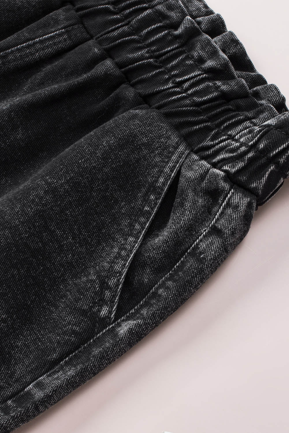 Retro Bleach-washed Ruffled Elastic High Waist Denim Shorts