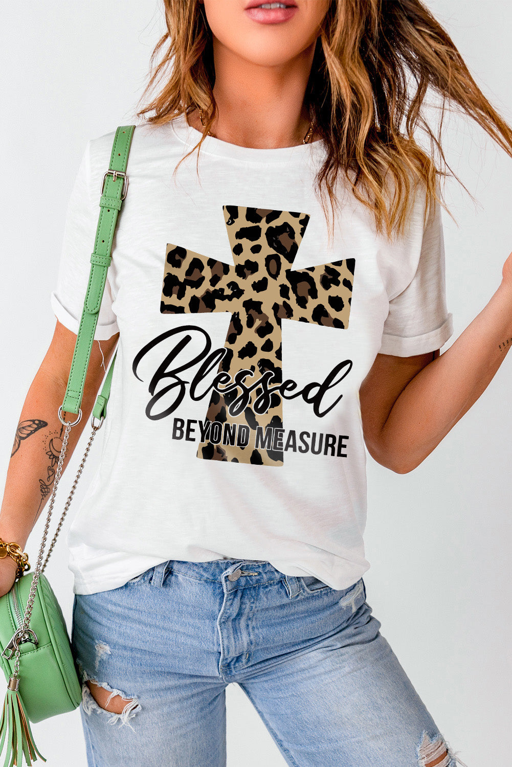 Khaki AMEN Leopard Print Short Sleeve Graphic T Shirt