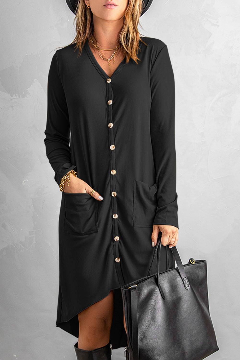 Selected Button Down Pocketed High Low Cardigan