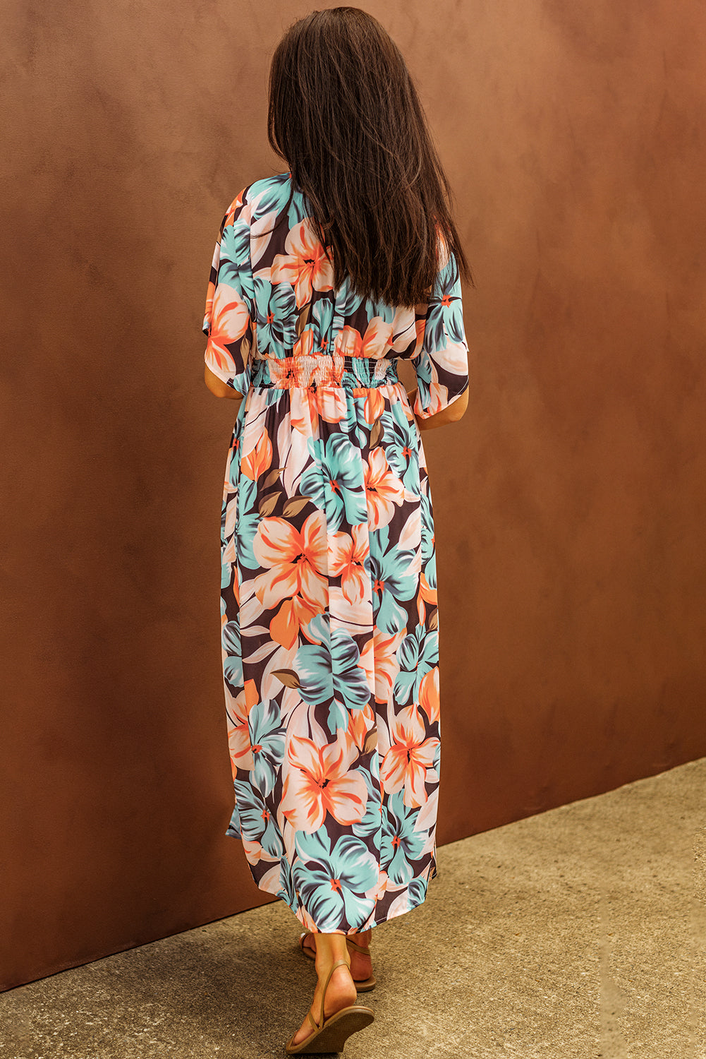 Floral Kimono Long Dress with Slit