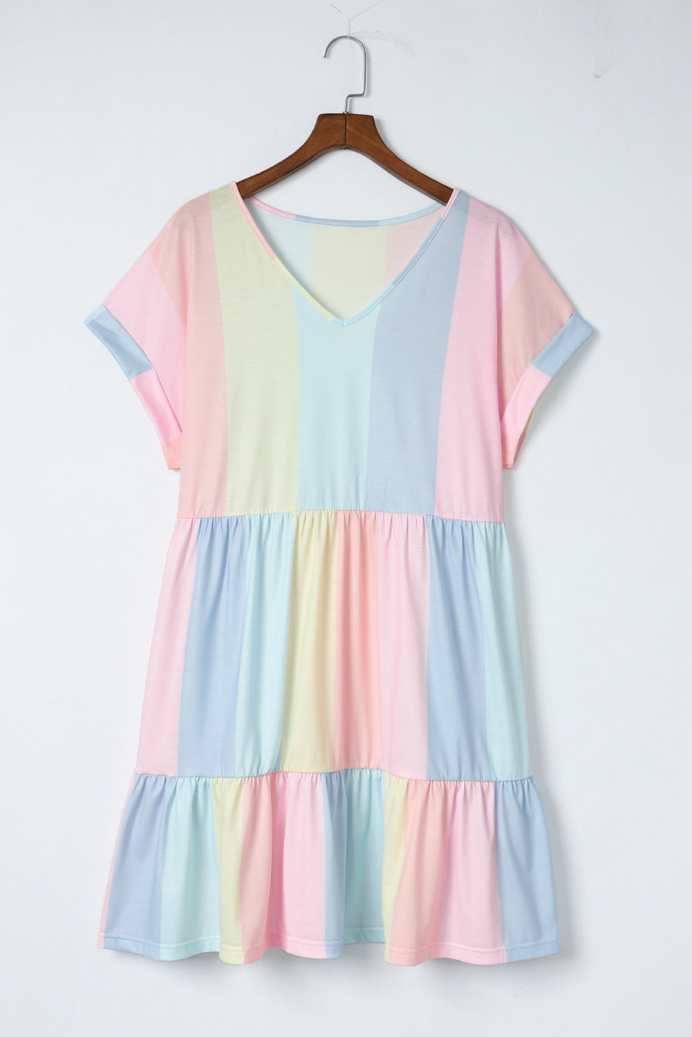 Multicolor Striped Color Block Tiered Mini Dress