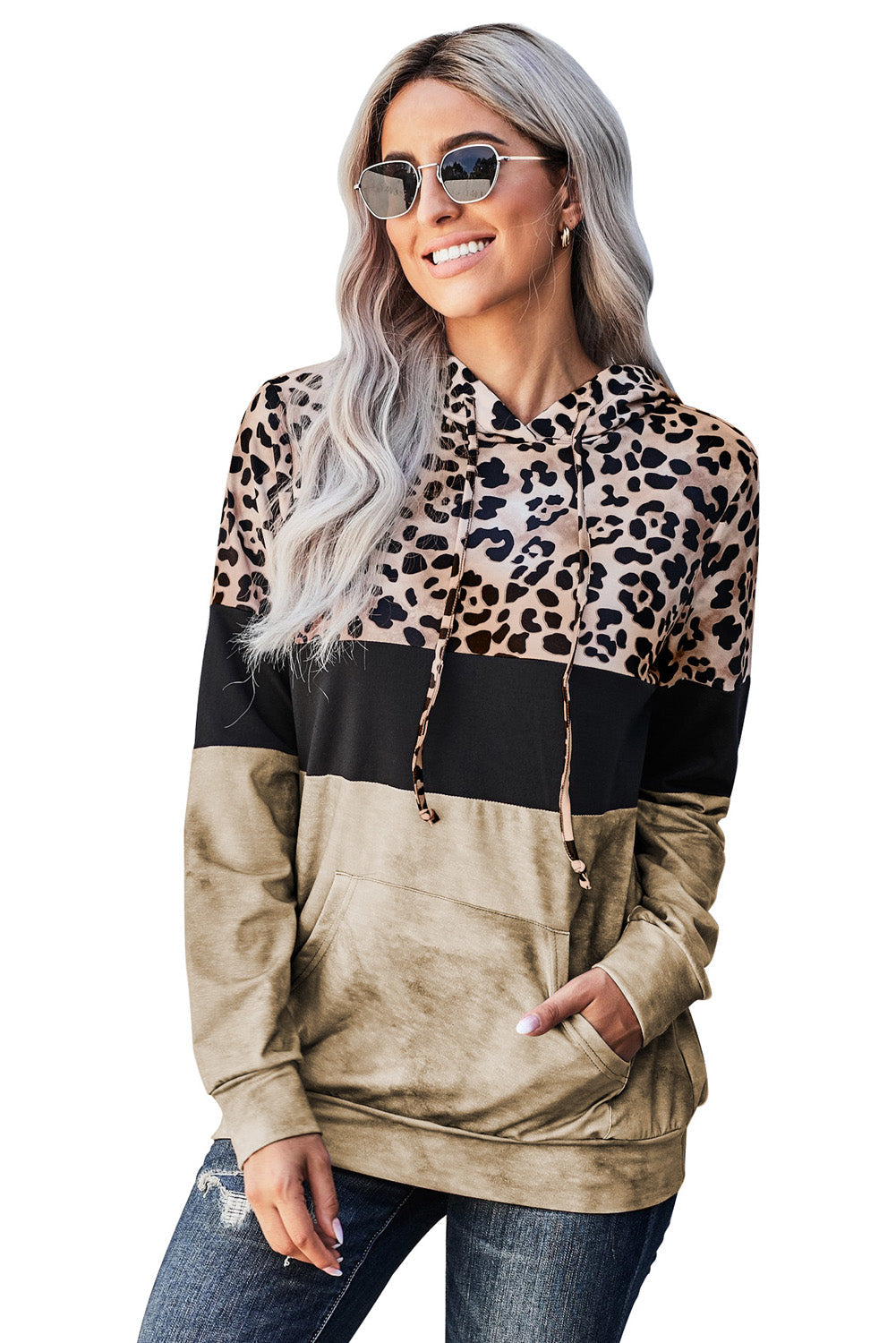 Leopard Tie Dye Colorblock Hoodie