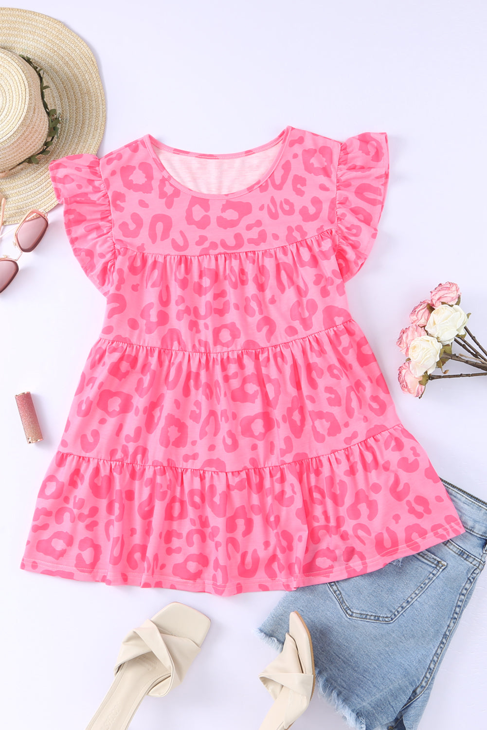 Print Flutter Sleeve Tiered Tank Top