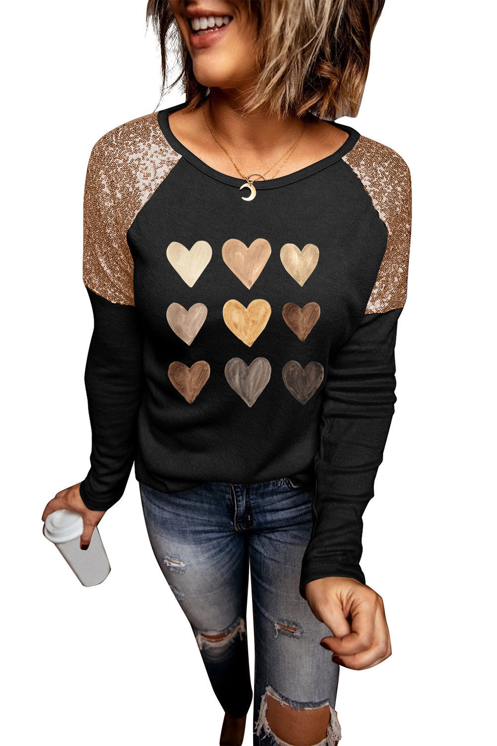 Sequin Shoulder Long Sleeve Top