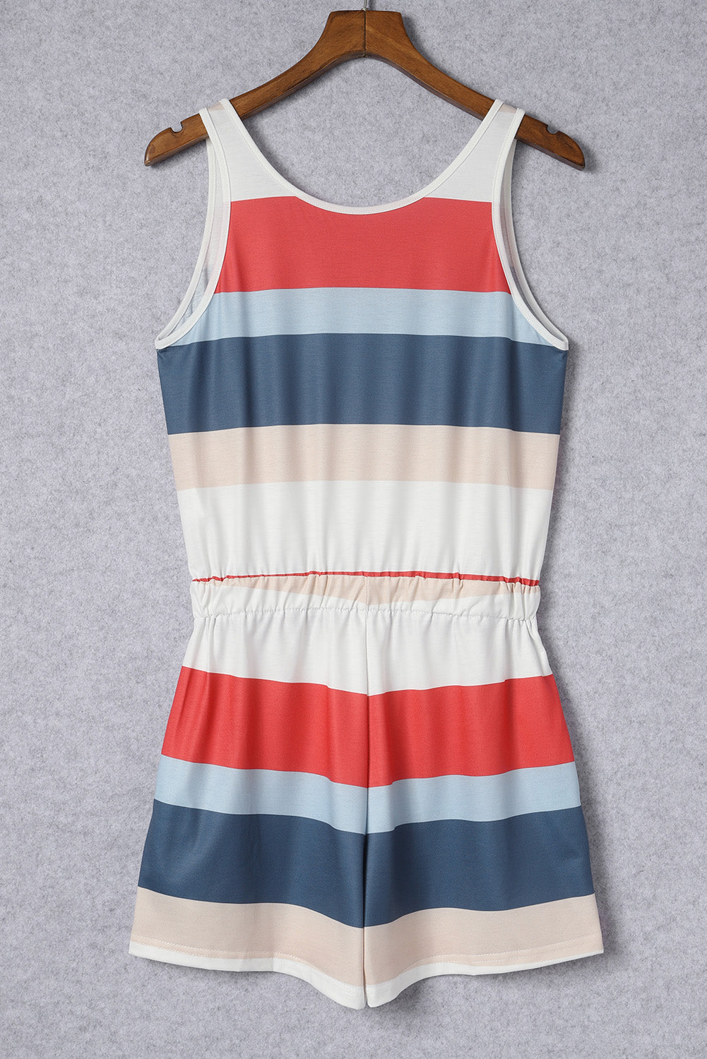 Multicolor Striped Color Block Notched Neck Tank Top