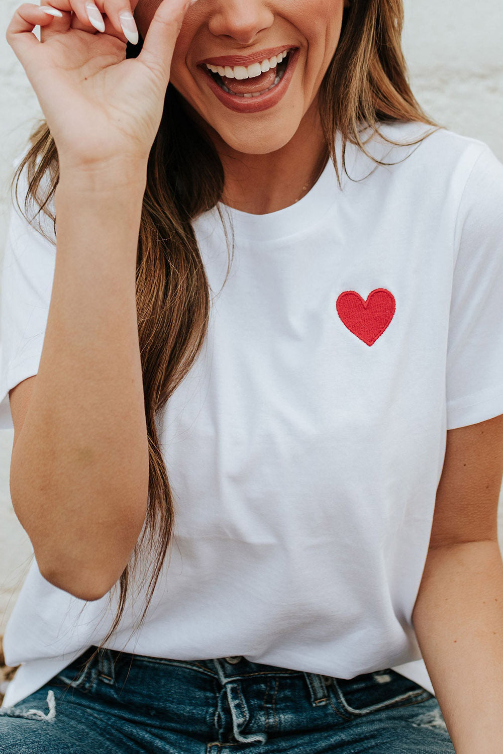 Valentines Heart Pattern Embroidery T Shirt