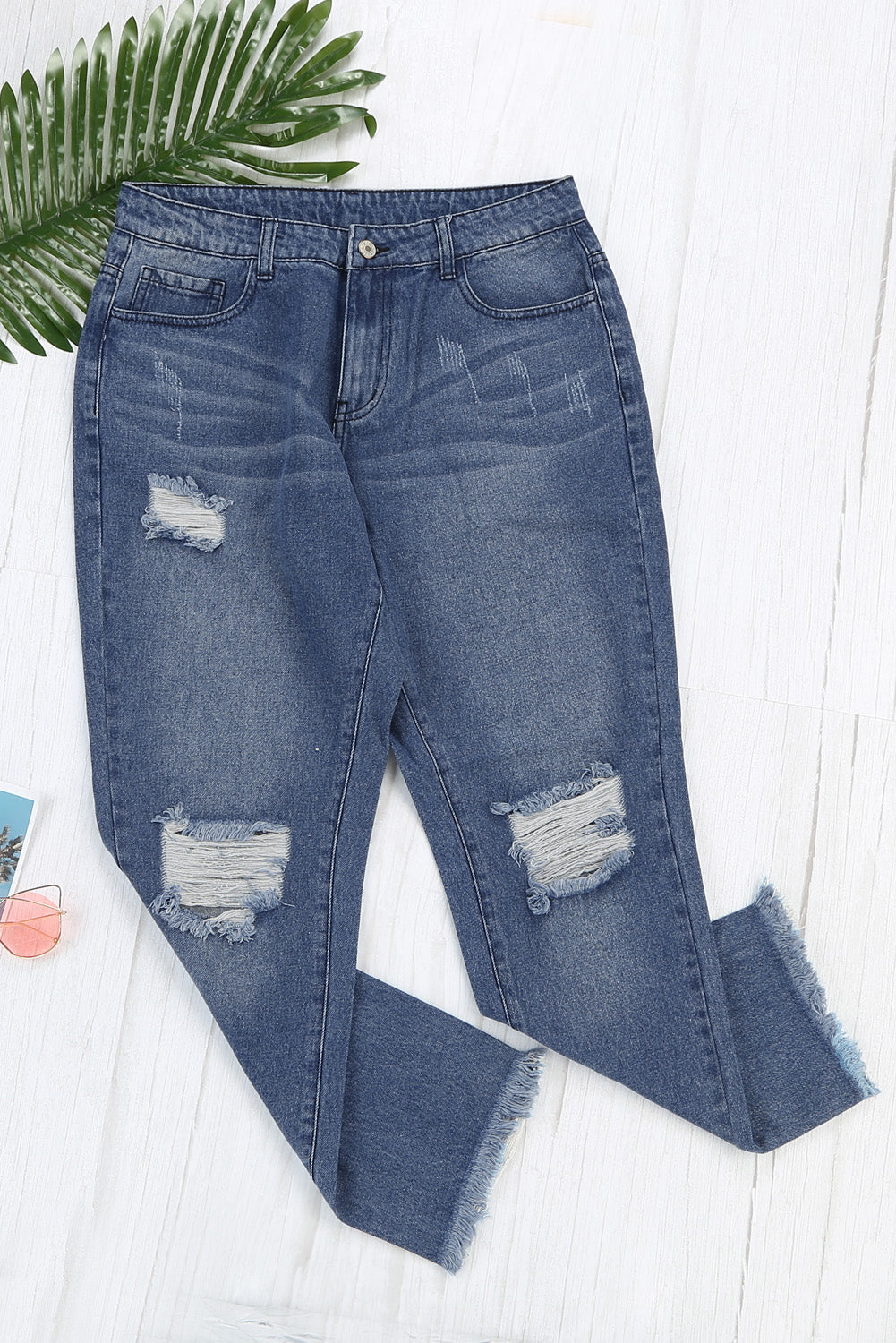 Ripped Slim Fit Washed Jeans