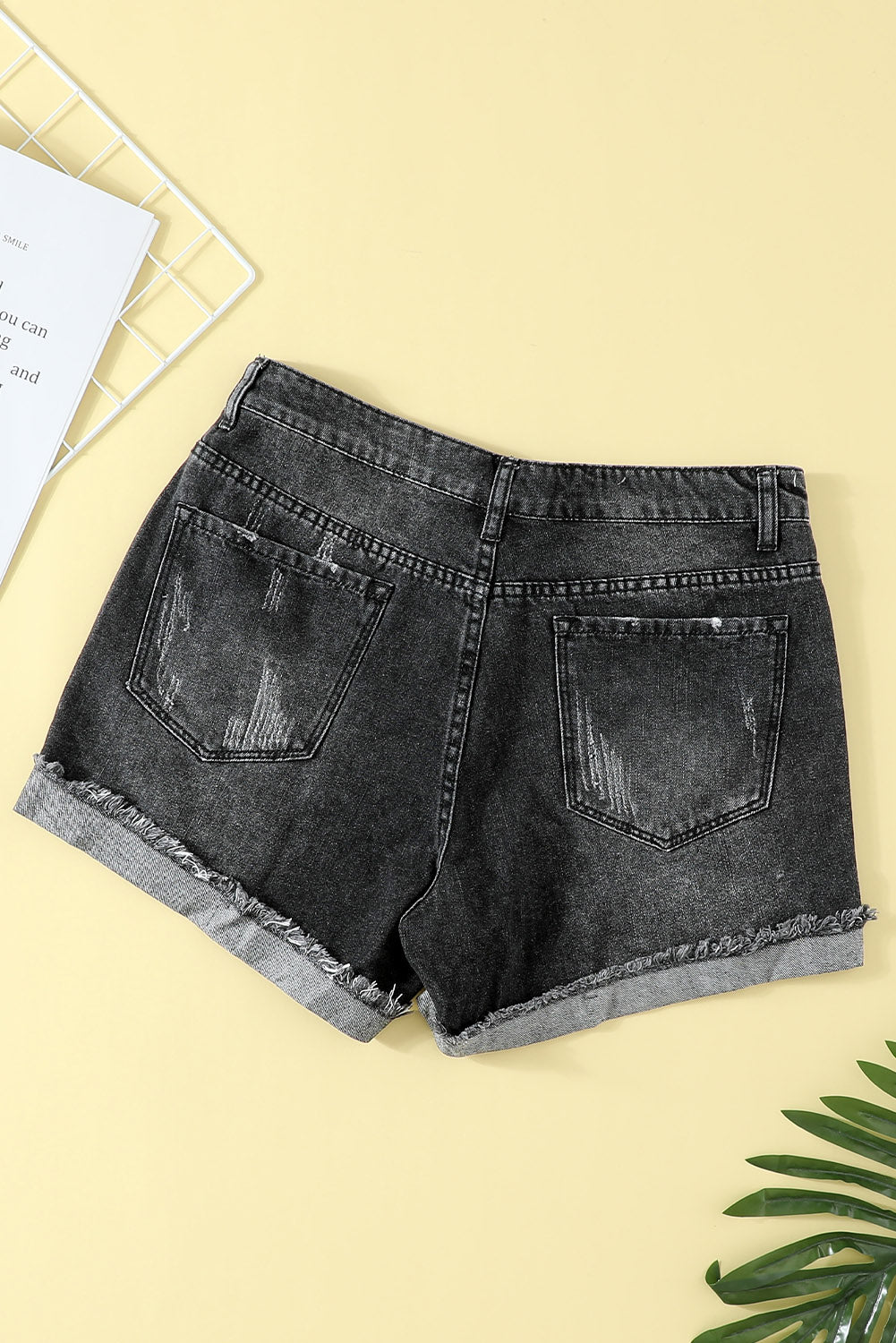 Distressed Ripped Rolled Hem Sky Blue Denim Shorts