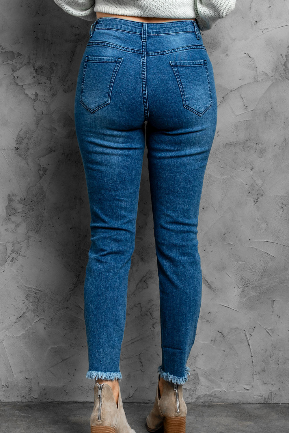 Ripped Slim Fit Washed Jeans