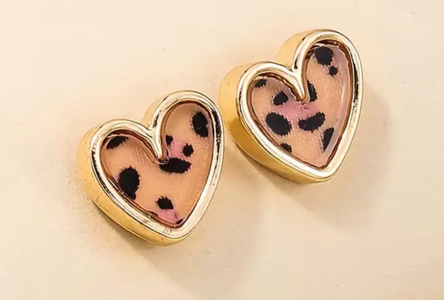 Leopard Heart Studs