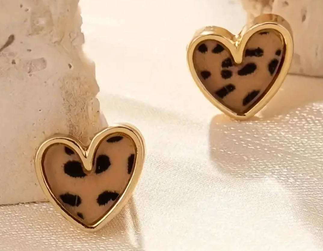 Leopard Heart Studs