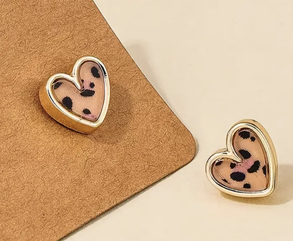 Leopard Heart Studs