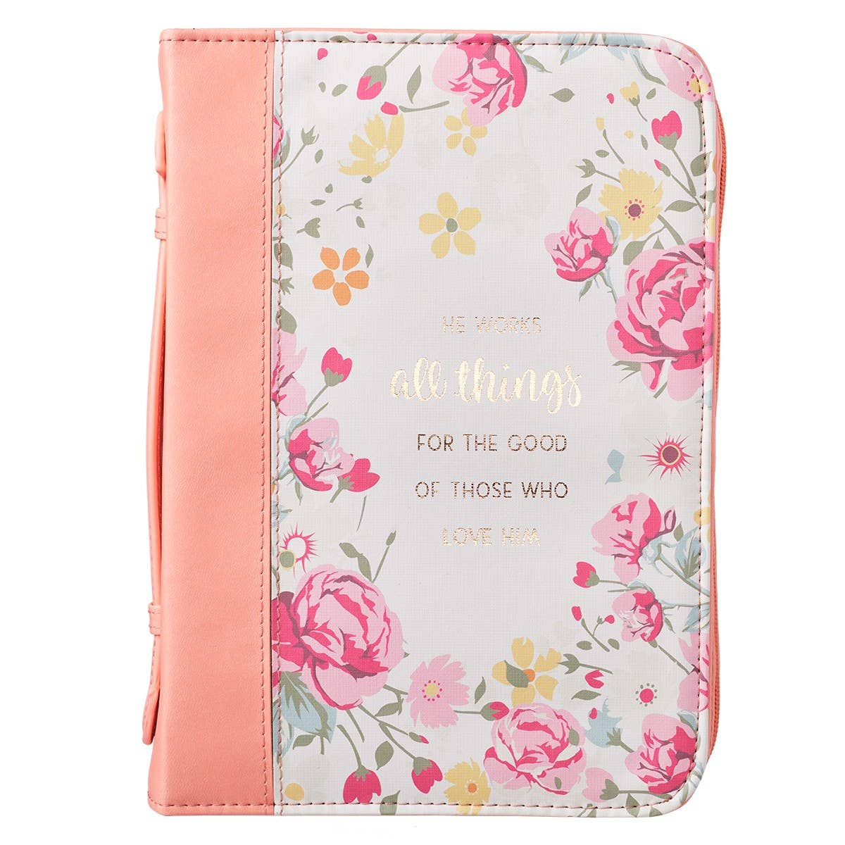 He Works All Things for Good Floral Faux Leather Bible Cover