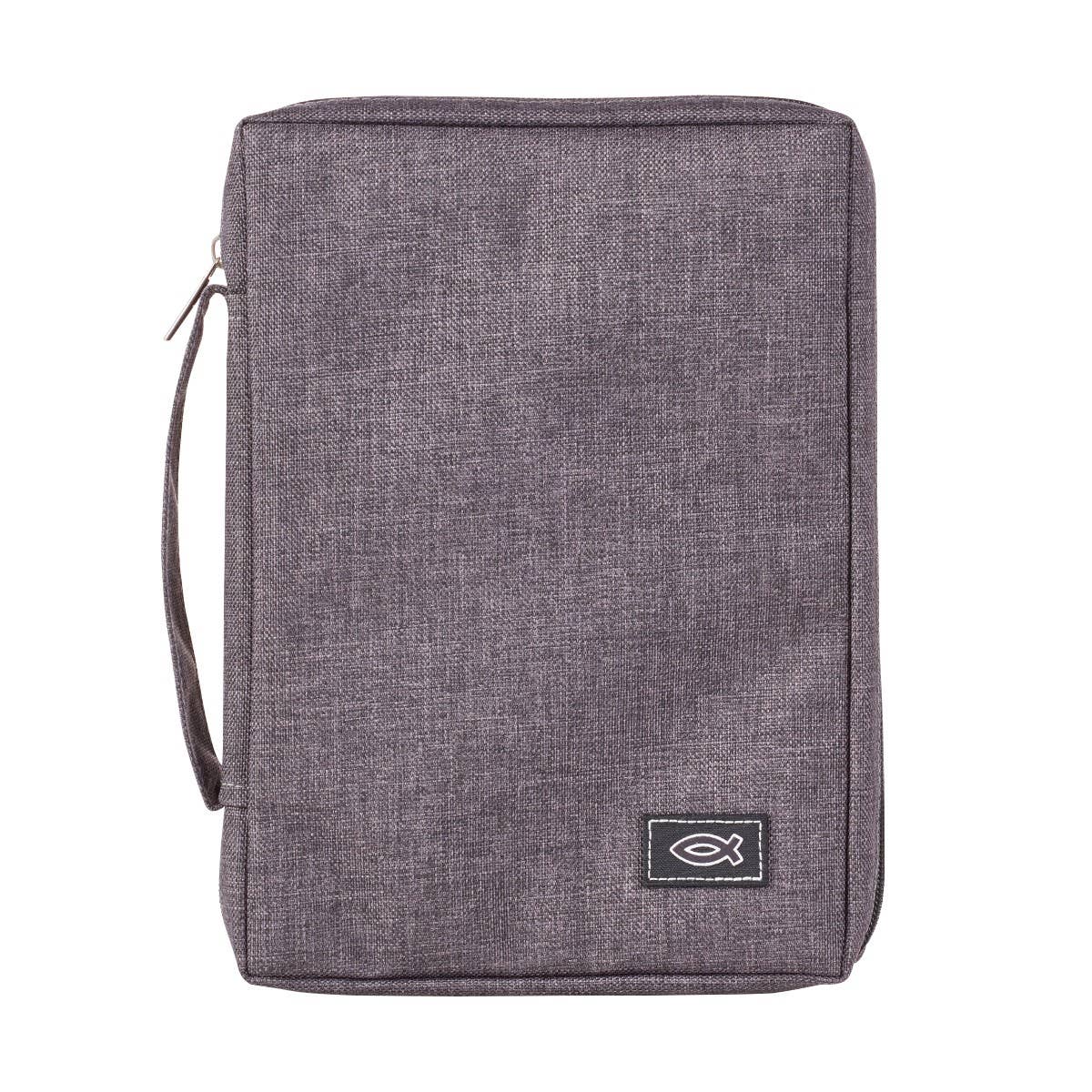 Gray Poly-canvas Bible Cover with Ichthus Fish Badge