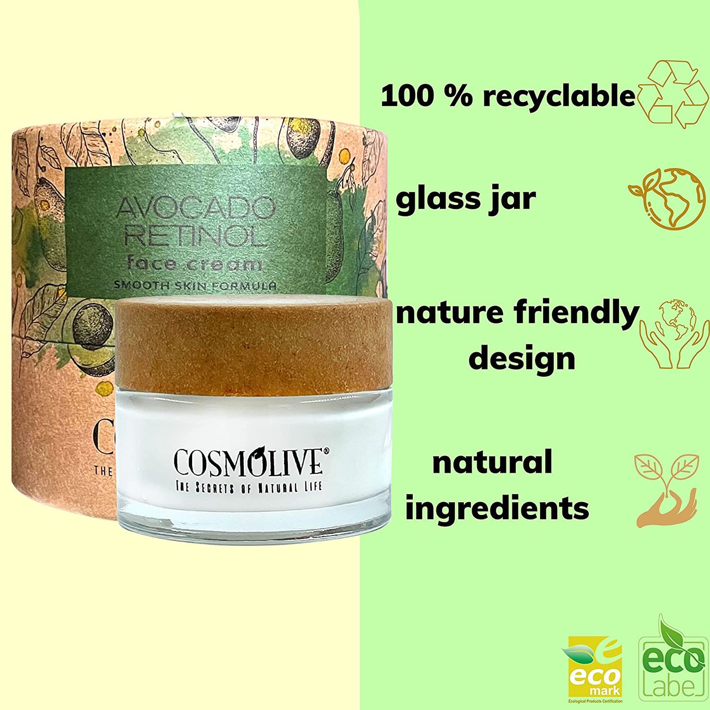 New Retinol Cream for Face with Avocado Oil - Natural Moisturizer Face Cream, Smooth Skin Formula - 1.6 fl. Oz