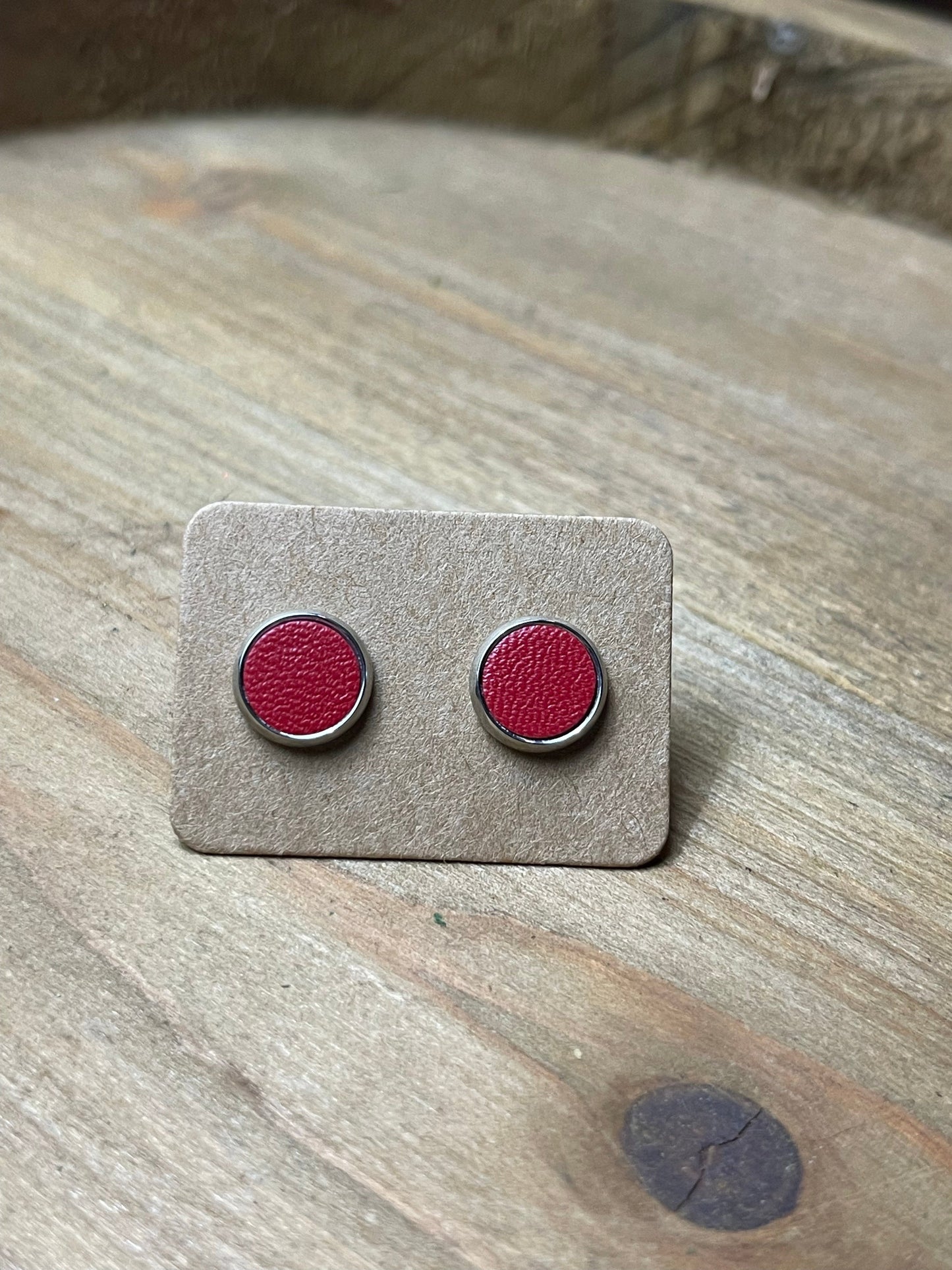 Red Faux Leather Studs