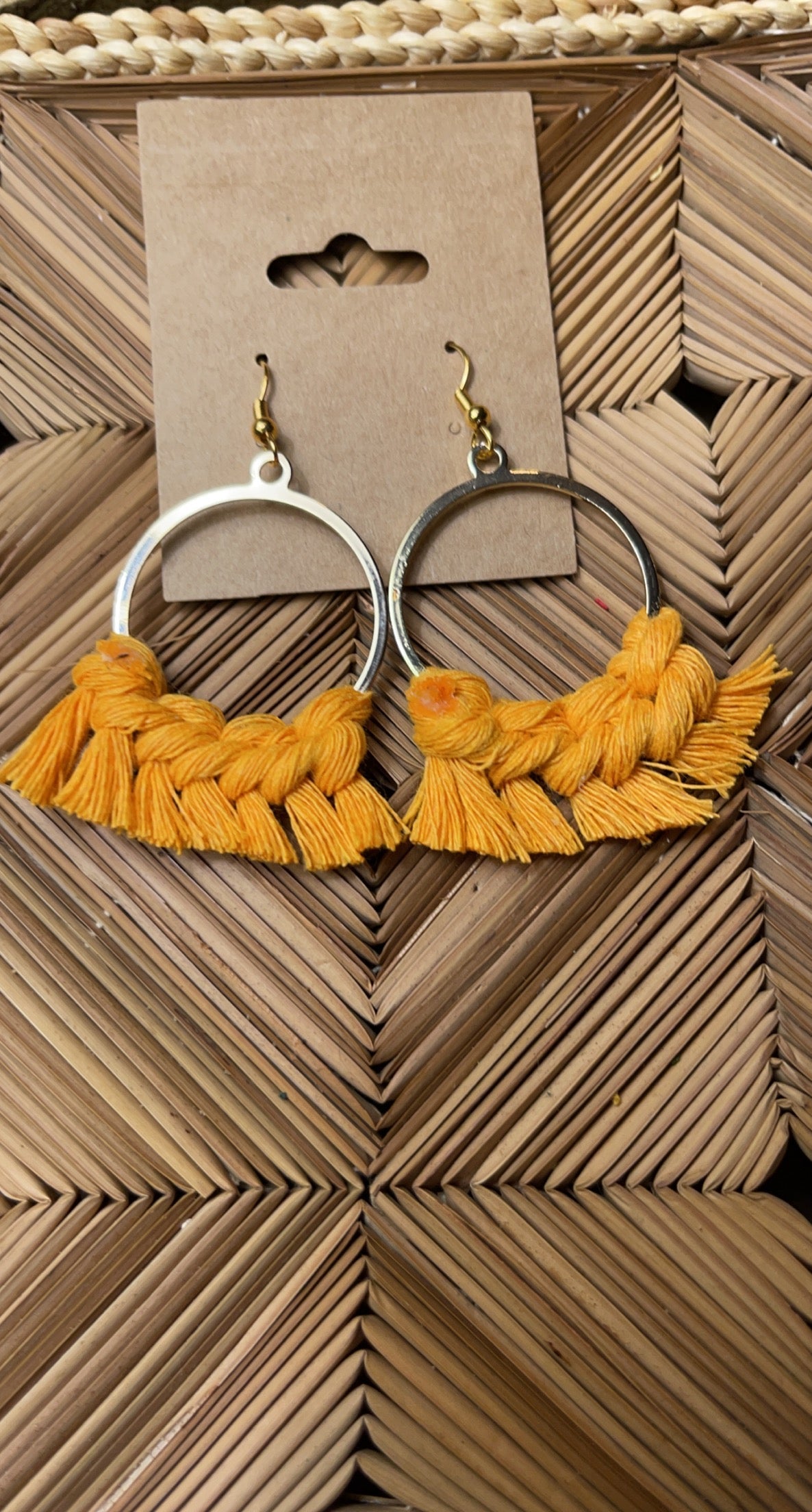 Macrame Gold Hoop Goldenrod Earrings