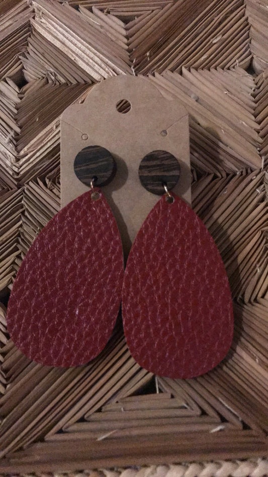 Wood Post Red Earrings
