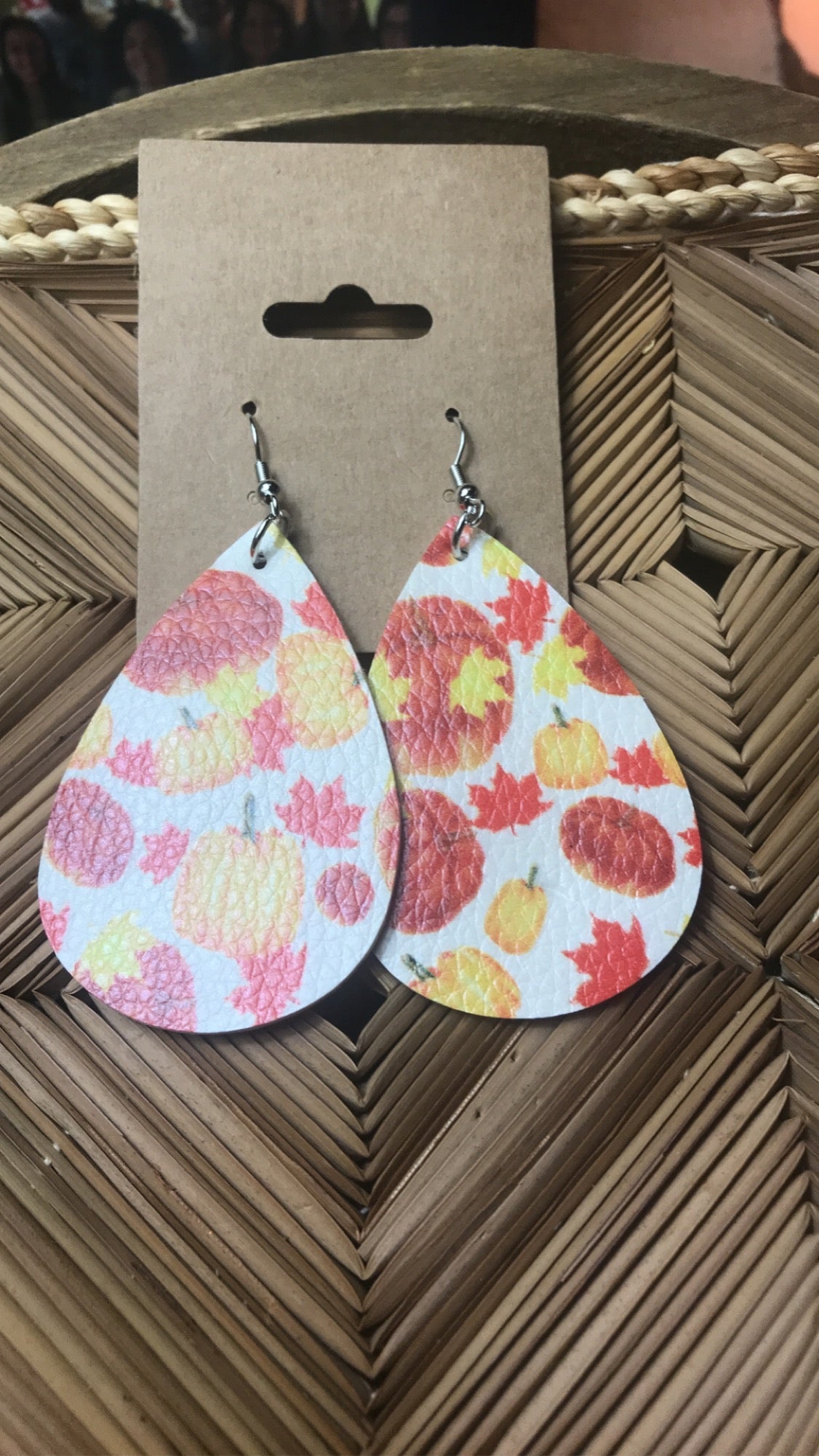 Holiday Prints- Pumpkins and Red Leaves Earrings